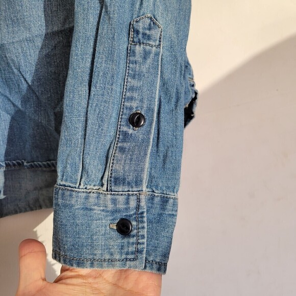 Madewell Zip Front Chambray Blue Denim Popover Long Sleeve Top Size Small - Picture 7 of 14